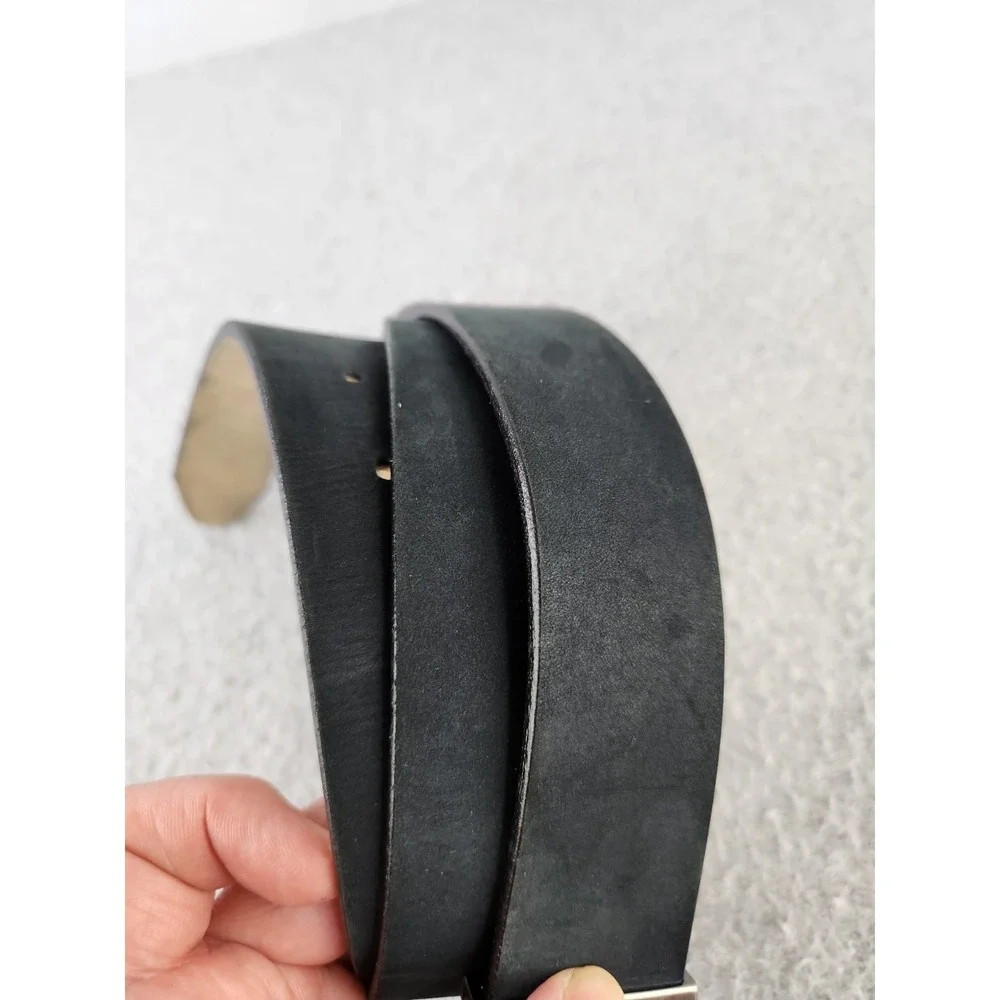 1901‎ Nordstrom Men's Black Suede Leather Belt Sz 38 Brass Silver Buckle Brazil